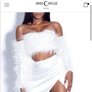 Off Shoulder Long Sleeve White Feather Top